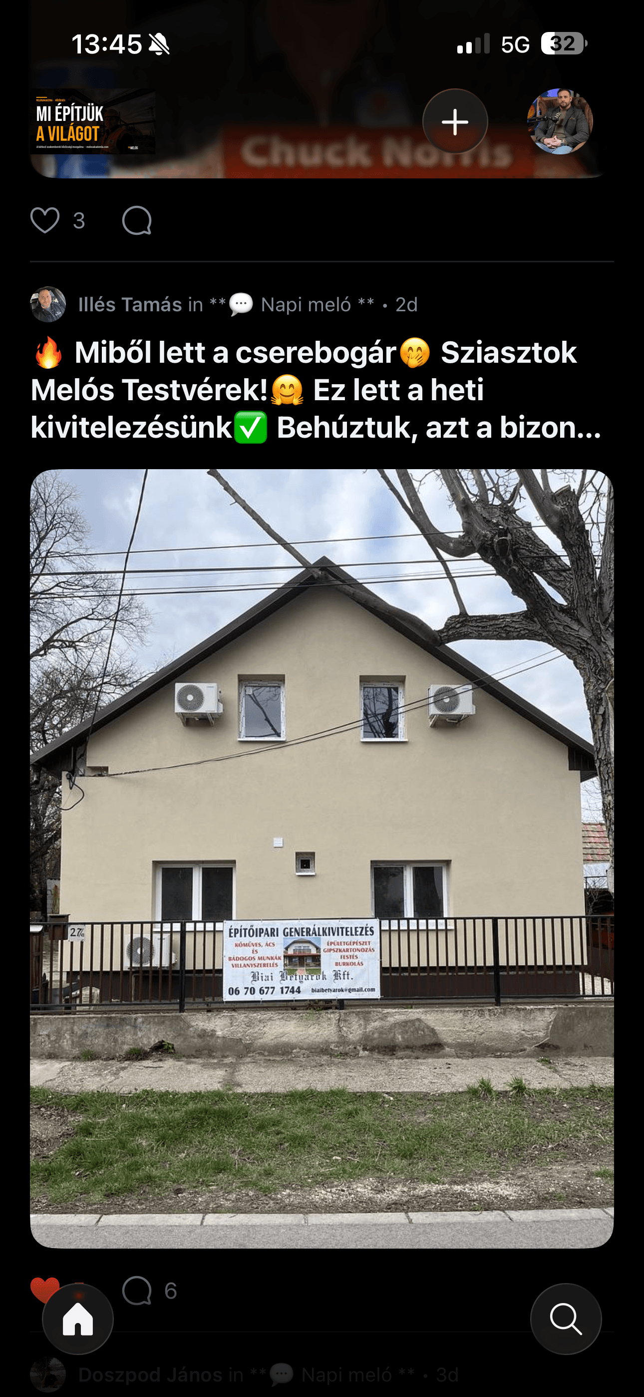 Heti kivitelezések megosztása a közösségben